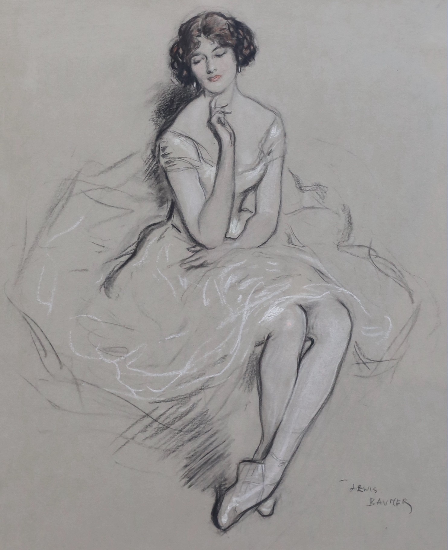 Lewis Baumer (British, 1870-1963), Portrait of the ballet dancer, Elizabeth Caterina Geltzer, London 1910, conté crayon and chalk on light grey paper, 30 x 25cm